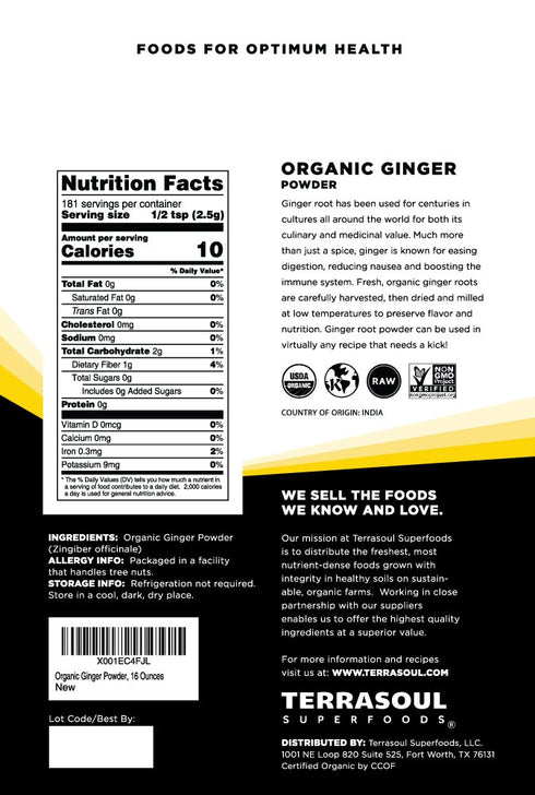 Terrasoul Superfoods Organic Ginger Powder, 2 Lbs (2 Pack) - Lab-Tested | Raw | Potent Spicy Flavor