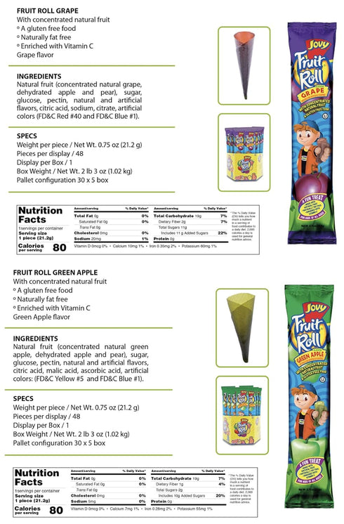 COMBO BREAKER Pack 10 |20 Count, 0.75 oz JOVY FRUIT ROLL Variety Flavors - Healthy Snack Made with Natural Fruit, Fat