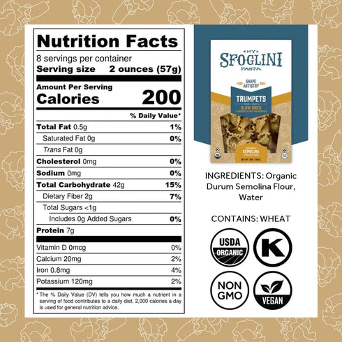 (4-Pack, 16oz Sfoglini Trumpets Pasta (Organic Durum Semolina) Campanelle/Bell Shape for Sauce Capture Each)
