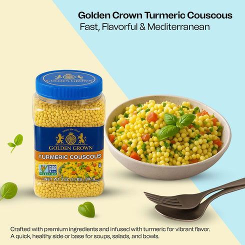 32 oz (2Lb) Golden Crown Premium Turmeric Couscous - | Microwavable Meals Turmeric Couscous | Premium Quality Non GMO