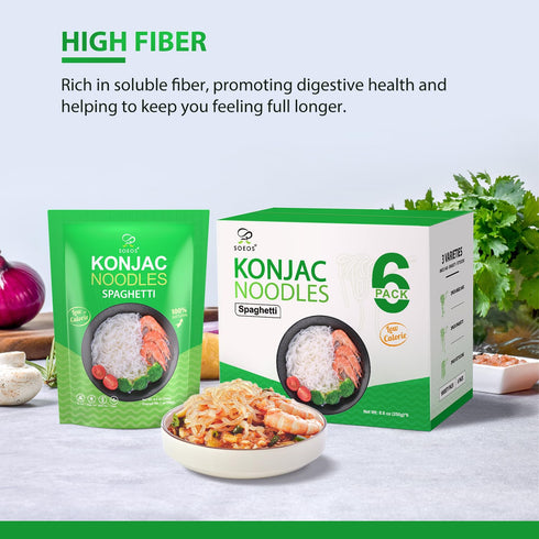 8.8 oz (250g)*6 Pack, Soeos Konjac Noodles, Spaghetti Pasta, Low Calorie, Low Carb, Keto and Paleo Friendly Shirataki