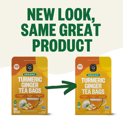 100 Count, Packaging (Pack 1) FGO Organic Turmeric Ginger Tea, Eco-Conscious Tea Bags, May Vary