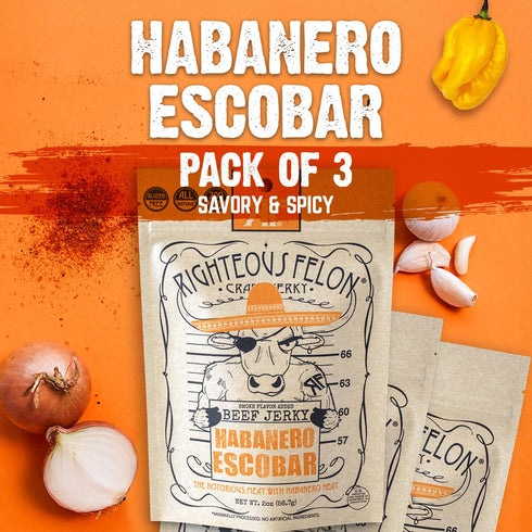 2 Pack 3 Righteous Felon Beef Jerky - Habanero Escobar Flavor - All-Natural - Locally Sourced & Dried Beef Jerky