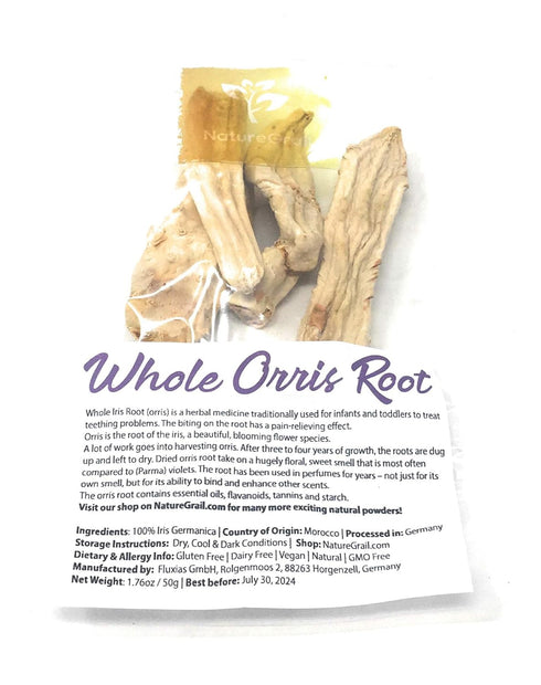 Whole Orris Root - 100% Iris Germanica, Essential Oils & Flavonoids for Perfumes - Net Weight: 1.76oz / 50g
