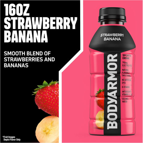 Potassium-Packed 16 Oz (Pack 12) BODYARMOR Sports Drink Sports Beverage, Strawberry Banana, Coconut Water Hydration