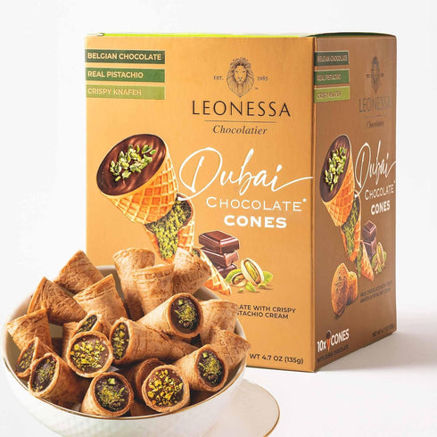 Leonessa Dubai Chocolate Cones with Pistachio Kunafa | Made with Premium Belgian