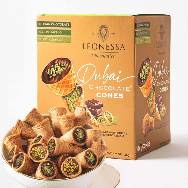 Leonessa Dubai Chocolate Cones with Pistachio Kunafa | Made with Premium Belgian