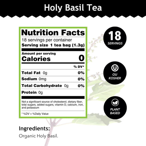 100% 18 (Pack 1) Buddha Teas - Holy Basil - Organic Herbal Tea - For Cognitive Balance & Overall Health - Ayurvedic