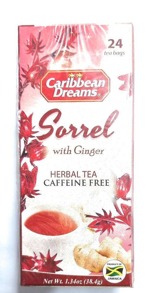 24 Caribbean Dreams Sorrel & Ginger Tea, Tea Bags, All Natural, Caffeine Free, Herbal Tea, White, (CD S&G)