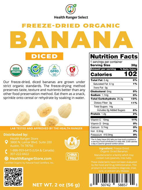 2oz (56g) Health Ranger Select Freeze-Dried Organic Banana