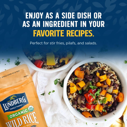 3-Pack 100% 8 Oz Lundberg Wild Rice, Regenerative Organic Certified, Natural California Cultivated Wild Black Rice, Ea