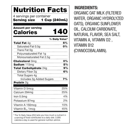 1-Liter 33.8 Oz (Pack 1) Oatsome Organic Oat Milk, Carton, Regular, Fl