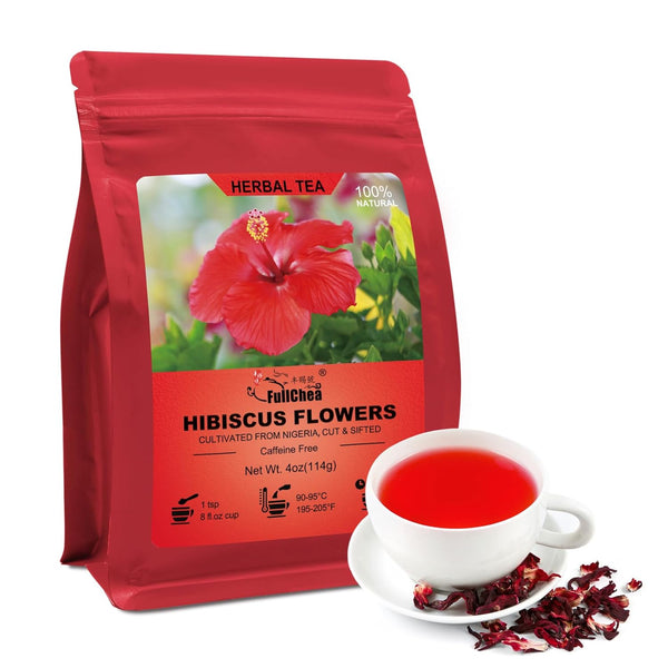 FullChea Hibiscus Flowers, 4oz Cut & Sifted - Dried Loose Leaf Tea - Non-GMO, Caffeine-free