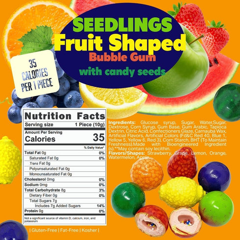 1.5-Pound SweetGourmet Assorted Fruit Shaped Gum Filled with Candy, Bulk Bag, Seedling Gumballs