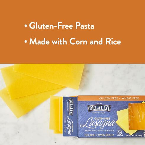 8.8 (6 Pack), DeLallo Gluten Free Lasagna Noodle Sheets, Ounce Box, Made with Corn and Rice Flour, Oven Ready, No Boil