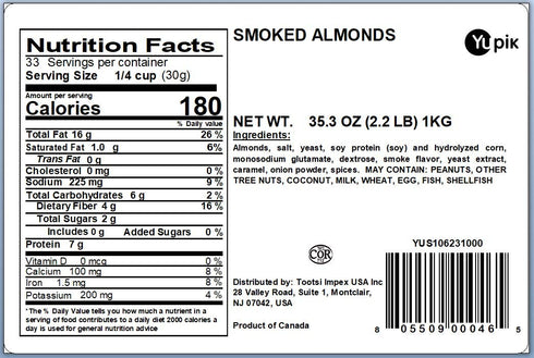 by Yupik 2.2 lb (35.2 oz), Yupik Smoked Almonds, Kosher, Vegan, Roasted Salted Whole Almonds, Seasoned Nuts, Smoky