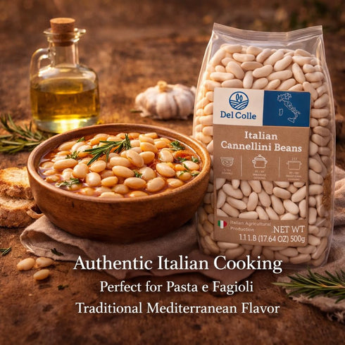Del Colle 1.1 lb (500g), (Pack 1) Italian Cannellini Beans White Kidney Beans, Dried Cannellini Beans, White Beans Dry