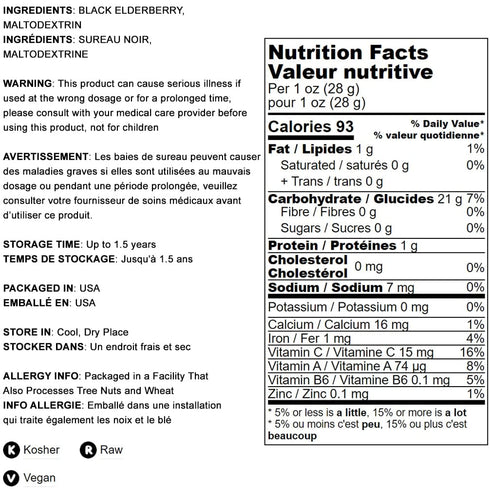 Powder,12 Food to Live Black Elderberry Juice Ounces - Raw Dried Berries, Unsulfured, Vegan, Bulk, For Baking, Juices
