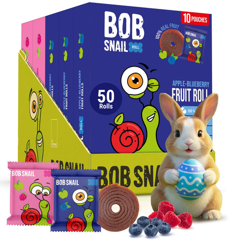 Bob Snail Fruit Roll Ups 50 Natural Fruit Snacks (Blueberry & Raspberry),
