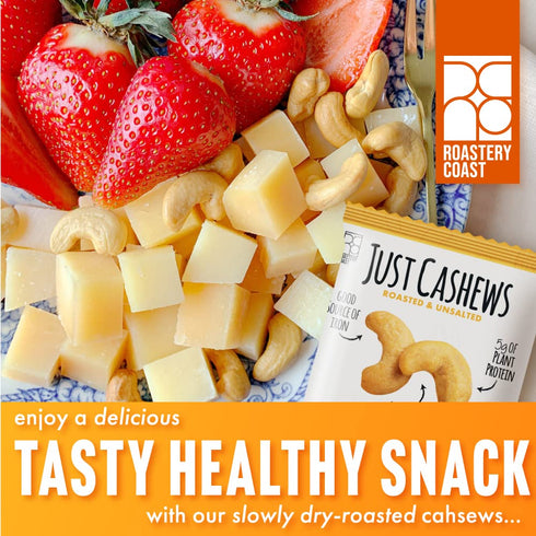 48 Pack 1 oz Roastery Coast Unsalted Dry Roasted Cashews | Individual Snack Bags | Each | Whole Cashew Nuts | Non-GMO |