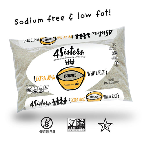 4Sisters 5lb - Enriched Extra Long White Rice - Sustainably Grown - Women Owned