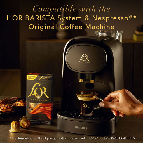 L'OR 50 Count Espresso Capsules, Colombia, Single-Serve Aluminum Coffee Capsules Compatible with the BARISTA System