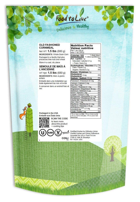 1.5 Food to Live Old Fashioned Cornmeal, Pounds - Whole Grain Corn Flour, Coarse Meal, Vegan, Kosher, Bulk, Great