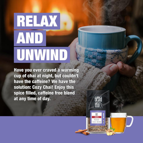 Cozy 200 16oz Tiesta Tea - Chai, Loose Leaf, Spiced Chai Rooibos Tea, Premium Caffeine-Free Herbal Blend, Makes Hot