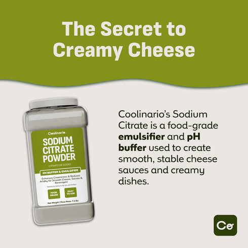 1 (7.4 lbs) Coolinario Sodium Citrate Powder - Gal Food Grade pH Buffer & Emulsifier for Smooth Cheese, Sauces