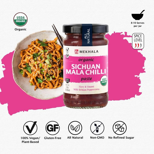 Mekhala Organic Sichuan Mala Chili Cooking Paste. Versatile Condiment, Marinade Seasoning. Spicy Tingly, Vegan. Gluten-Free