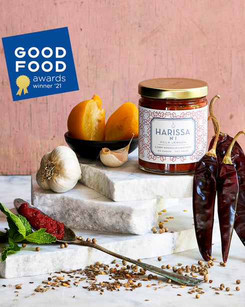 6 oz, 1 Villa Jerada, Harissa, Fiery Moroccan Hot Sauce with Preserved Lemon, The Perfect Amount of Savory, Tang