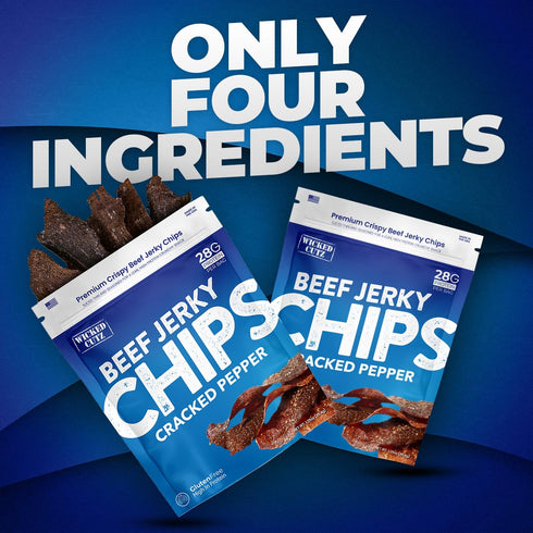 28g (2 Wicked Cutz Cracked Pepper Beef Jerky Chips, Protein per Bag, Crispy & Crunchy Beef Jerky Crisps, USA Made
