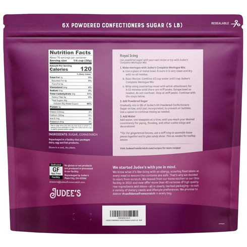 6X 5 lb 100% 6X Judees Powdered Confectioners Sugar - Non-GMO, Gluten-Free, and Nut-Free - Size Perfect for Icing