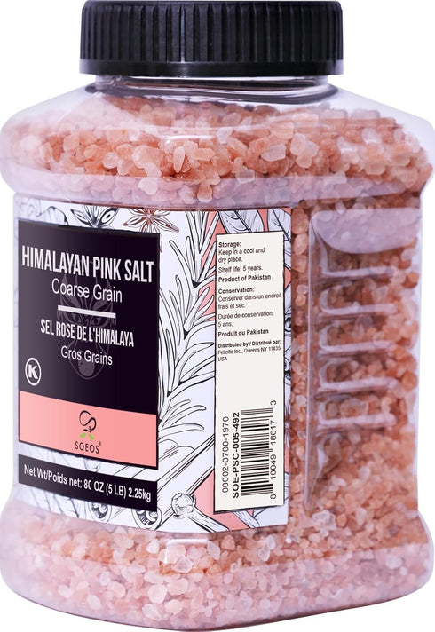 80oz (5 Soeos Himalayan Pink Salt, Coarse Grain, Pound), Pink Salt, Kosher Salt, Pink Himalayan Sea Salt Coarse