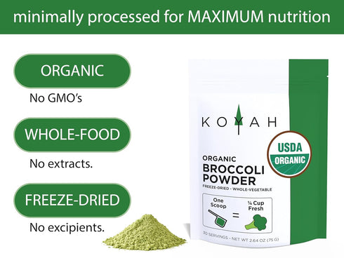 (1 1/4 30 KOYAH - Organic USA Broccoli Powder Scoop Equivalent to Cup Fresh): Scoops, Freeze-dried, Whole-Vegetable