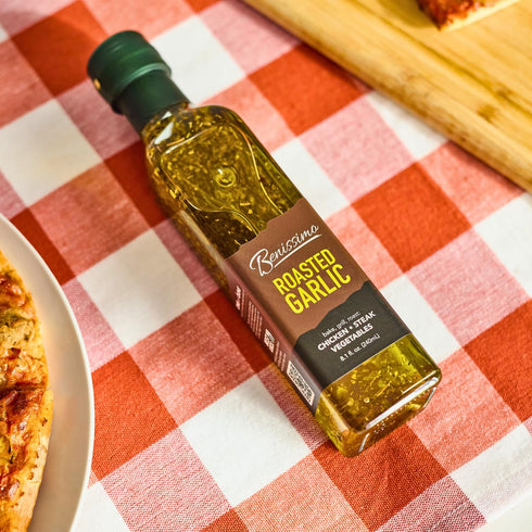 8.1 oz Benissimo Roasted Garlic Herb Infused Oil Blend Gourmet Garlic Oil for Sauting, Drizzling, and Roasted Garlic