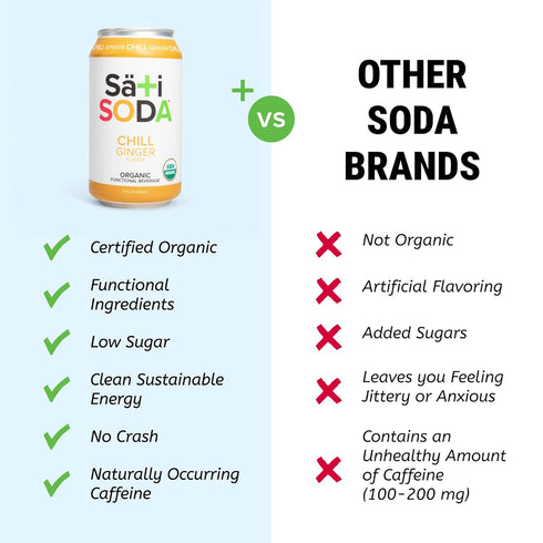 (9g), 12 Pack Sati Soda Ginger Functional Ginger Soda with Chamomile Low Sugar Organic Sparkling Drink for Calm