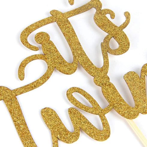 Gold Glitter Cake Topper It's Twins for Baby Shower, Gender Reveal, 1st Birthday Party Decorations, 6 Months