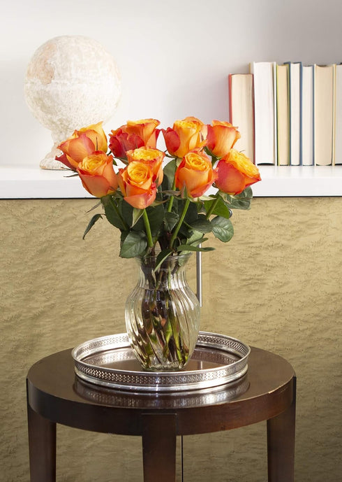12 KaBloom - Orange Roses with vase - Fresh Flowers for Birthday, Valentine's & Mother's Day