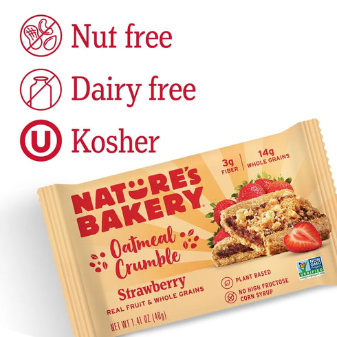 KD Chocolates 14.1 oz, 10 Count Nature's-Bakery Oatmeal Crumble Strawberry Breakfast Snack Bars, Whole Grains, Real