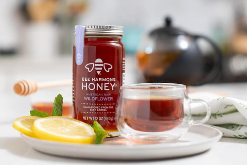 12 OZ (Pack 2 Bee Harmony American Raw Wildflower Honey, of Jars)