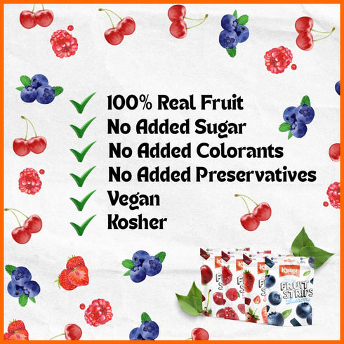 6 Pack Kravy Fruit Strips Real Fruit Snack Strips, No Added Sugar, Kosher, No Artificial Colors or Preservatives