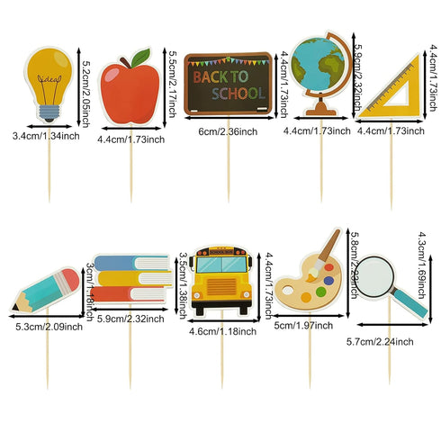 Mulukaya 30Pcs Back to School Themed Cupcake Toppers, Blackboard Pencil Ruler School Bus Cake Picks