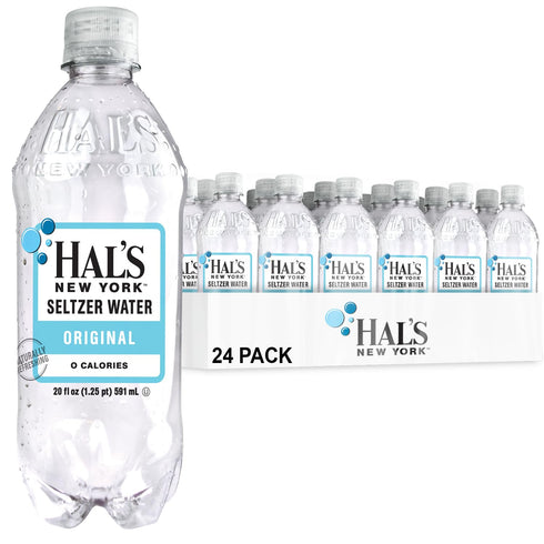 Hal's New York Seltzer Water, Original Sparkling Water, 20 Fl Oz Bottles (Pack of 24)