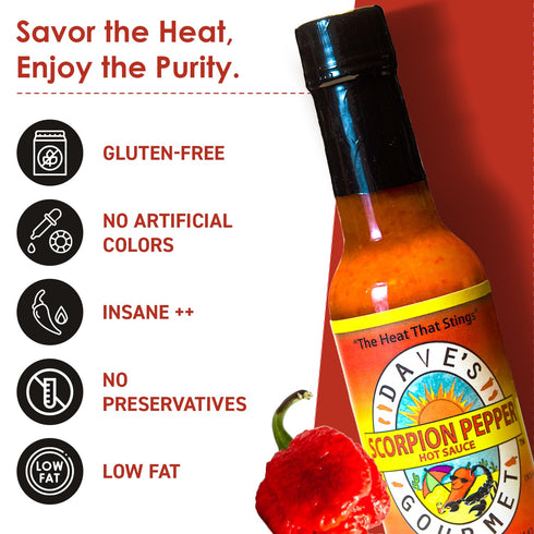 5oz (Pack 2) Dave's Gourmet Scorpion Pepper Hot Sauce - Extract-Free Insanely Hot Flavor - Hot Sauce for Burgers