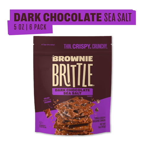 (Pack 6, 5 oz), Brownie Brittle Dark Chocolate Sea Salt Thin and Crispy Sweet Snacks of Rich Gourmet Brownie Bites