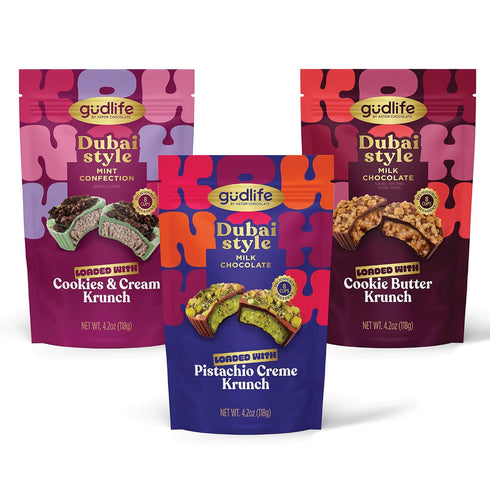 8 4.2oz Gudlife Dubai Style Milk Chocolate Cups, Cookie Butter Kruch, Gourmet Individually Wrapped Chocolate