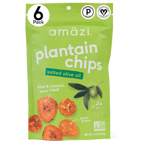 (6 Pack) Amaezi Foods | Dried & Roasted Salted Olive Oil Plantain Chips | All Natural Mini Travel Crunchy Dried Fruit