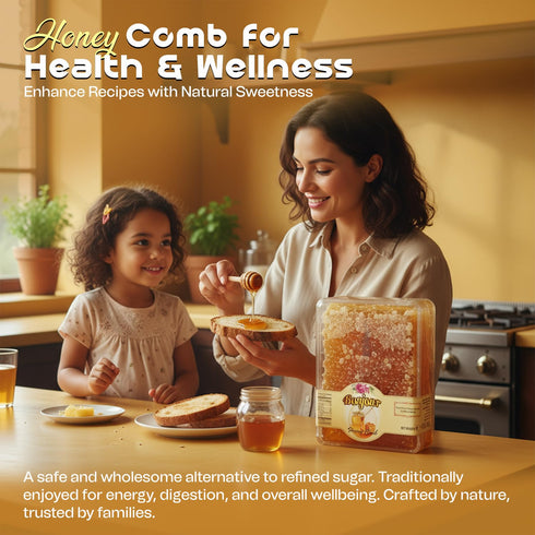 16oz (1Lb) Bonjour Raw Honeycomb - Naturally Prebiotic & Antioxidant-Rich Honey with Honeycomb | Pure Honey Combs Raw