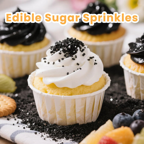 4 110g/3.88oz Edible Sanding Sugar Sprinkles, (Gold Black White Pink) cell Edible Mix Sugar Crystals Sprinkles for Cake